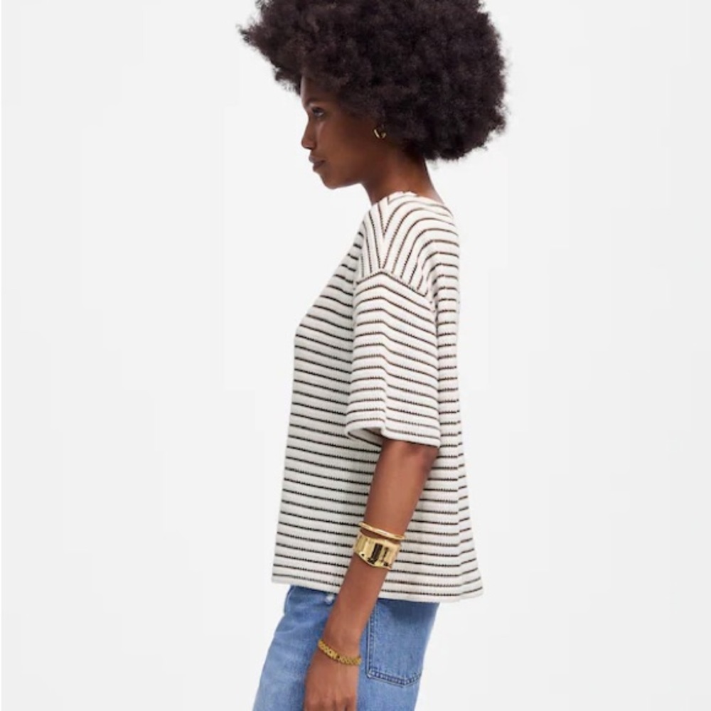 Madewell Embroided boxy knit tee- Striped - Picture 4 of 5